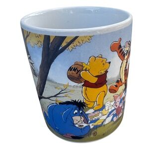 Vintage 90s Disney Mug Winnie the Pooh Picnic Ceramic Tigger Eeyore Piglet Woods